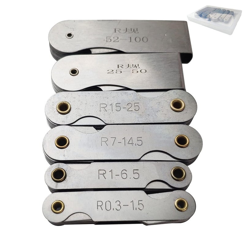 JENSWILL 6 Pack R0.3-1.5/ R1-6.5/ R7-14.5/ R15-25/ R25-50/ R52-100 Radius Gauge Set, Stainless Steel Radius Fillet Gage Portable Concave Convex Measuring Tool for Tool and Die Makers Check - Image 1